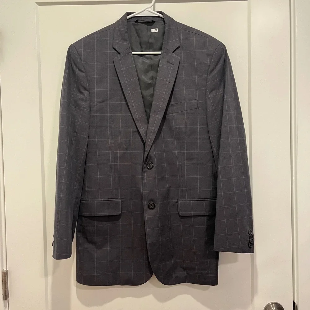 Banana Republic Mens 42 Regular Tailored Fit Blazer Gray Windowpane Plaid Jacket